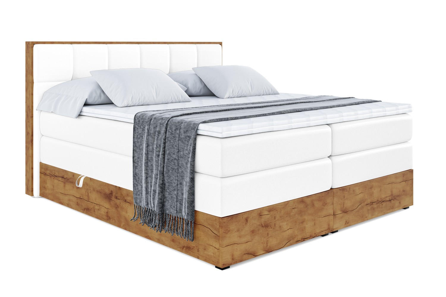 BOXSPRINGBETT mit Matratze H3|H4 und Lattenrost - LOLLI7 KING-180x200 - Weiß - Weiß, Holzwerkstoff (180/200cm) - ALTDECOR