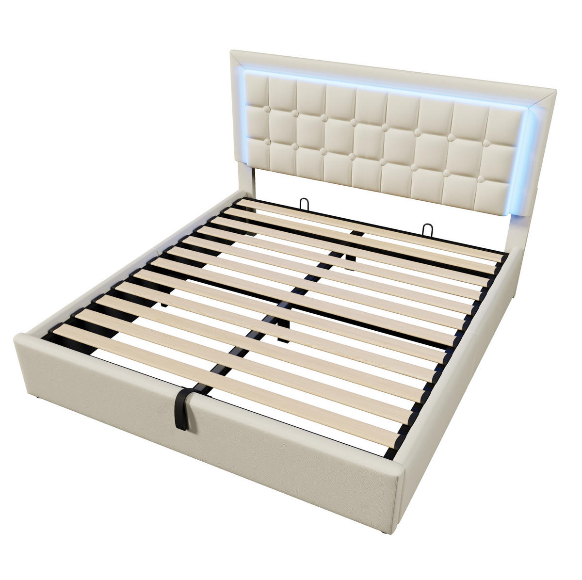 BETT mit Stauraum und LED 140x200 cm PU Weiß - Weiß, Metall (140/200cm) - Meubliv