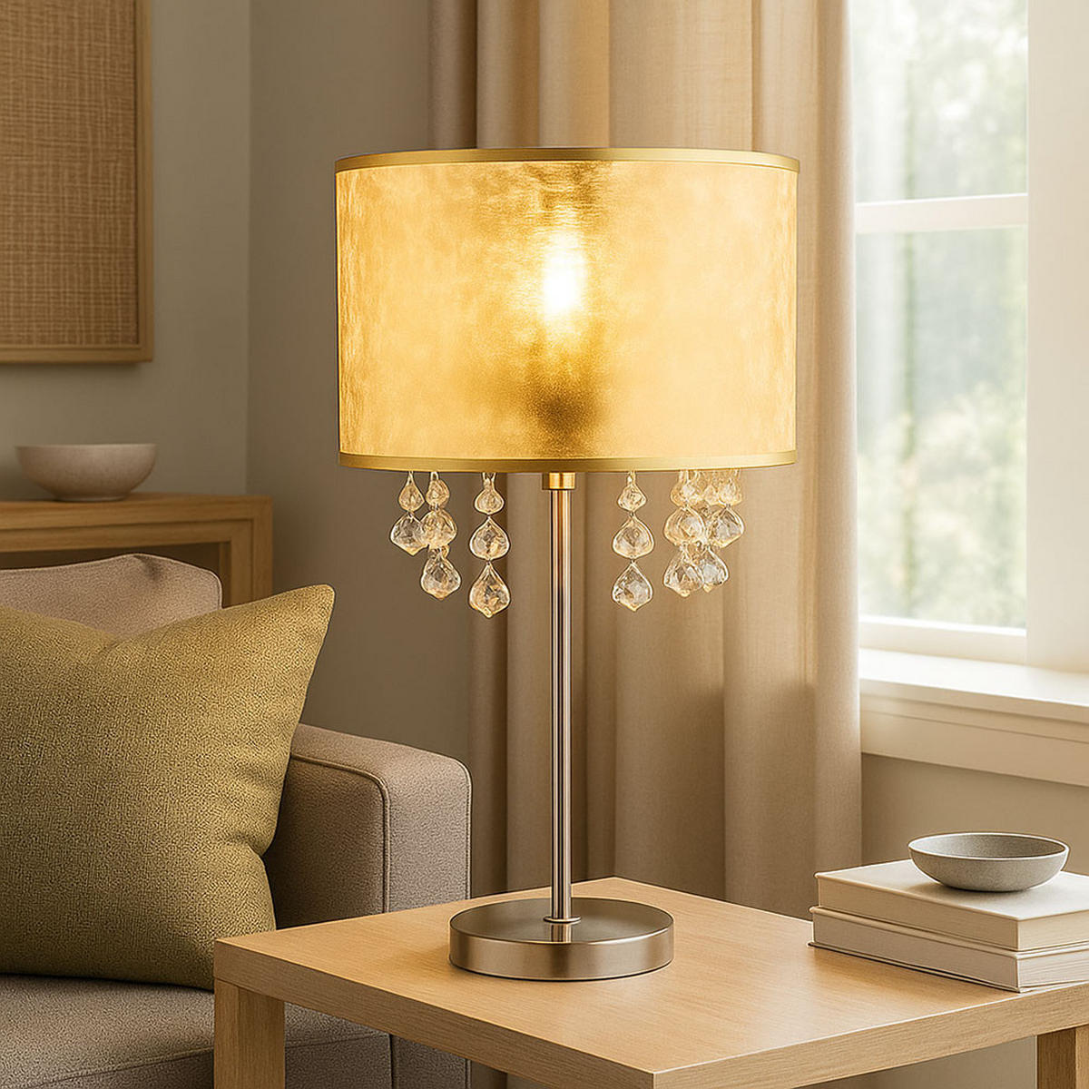 LED TISCHLEUCHTE Metall Gold Textil - Goldfarben, Metall (32/32/56cm) - Globo Lighting