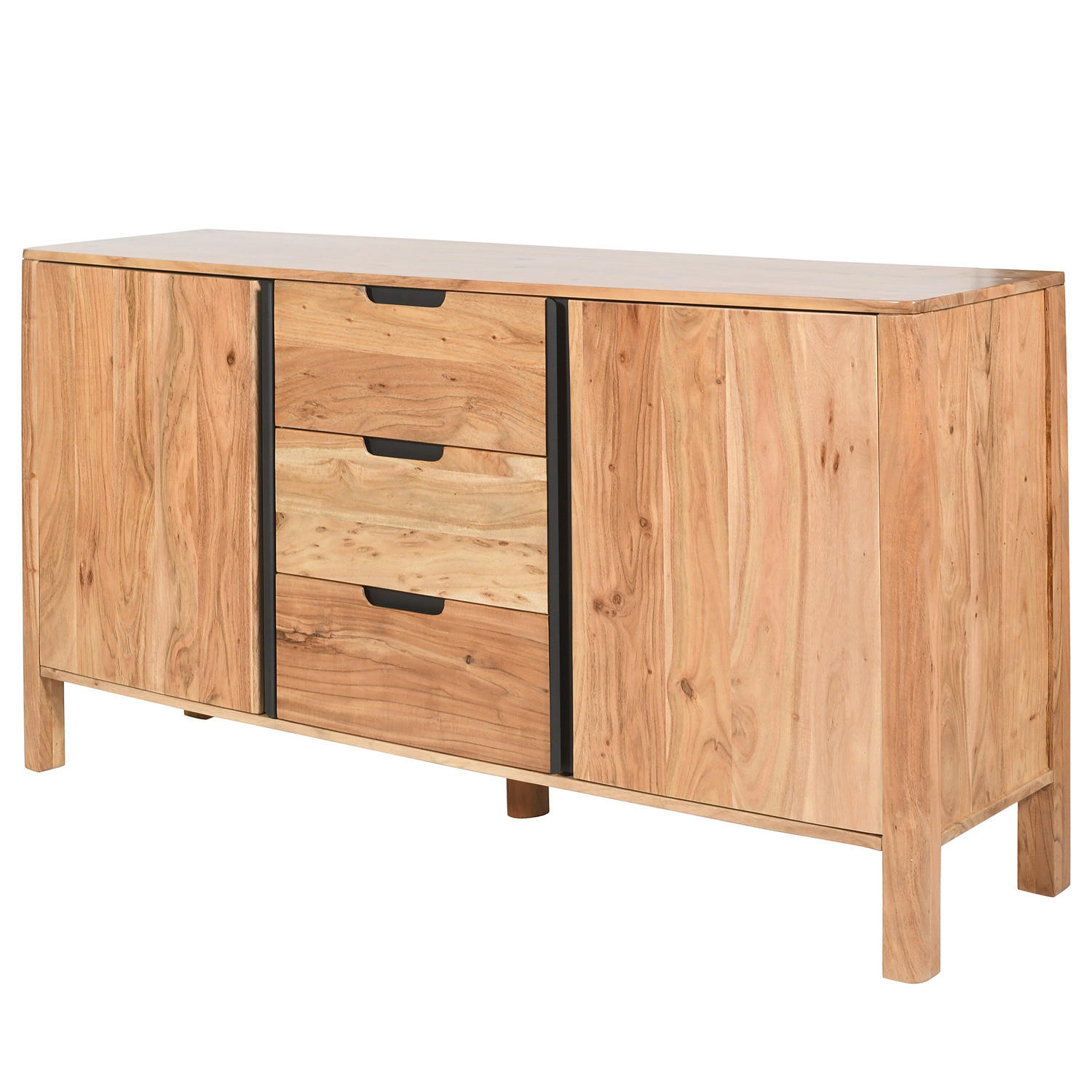 MASSIVES SIDEBOARD - Akazie - Schwarz/Akaziefarben, Holz/Metall (150/80/40cm) - home24