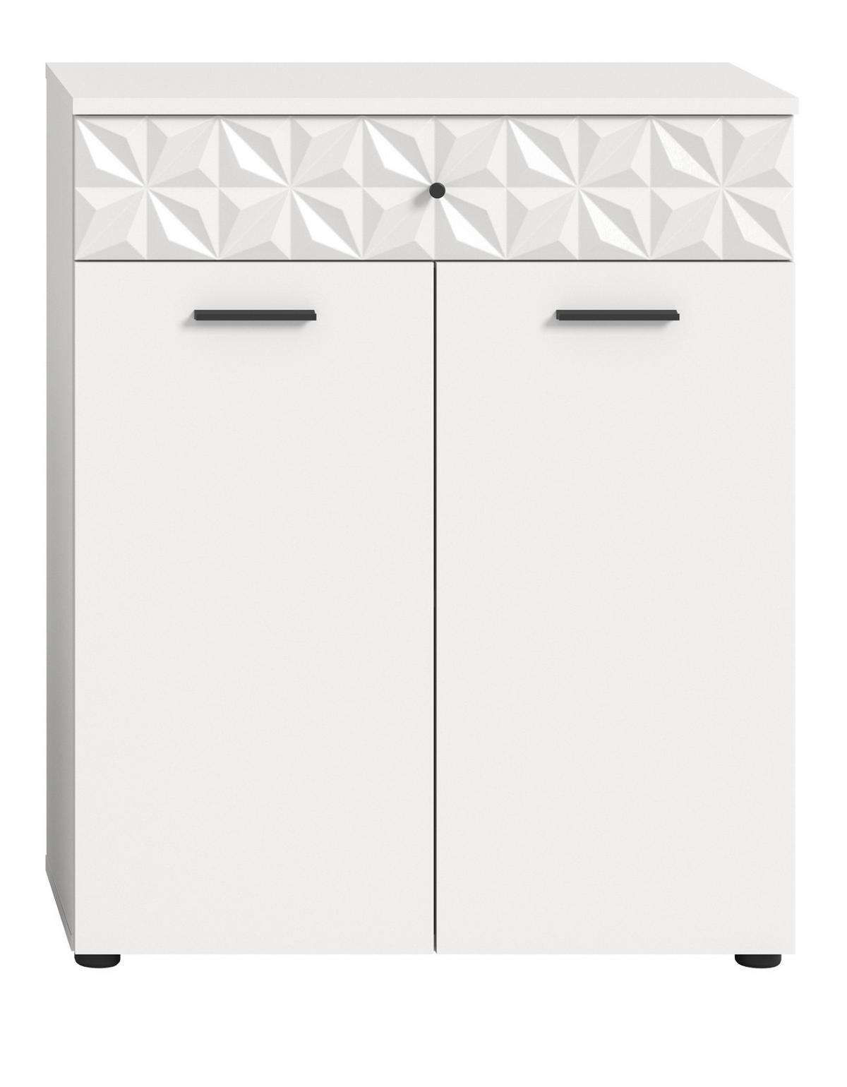 BADSCHRANK weiß Hochglanz 70 cm, Badezimmer Kommode mit 3D-Struktur - Weiß Hochglanz/Schwarz, Holzwerkstoff/Kunststoff (70/85/34cm) - Inn.Furn