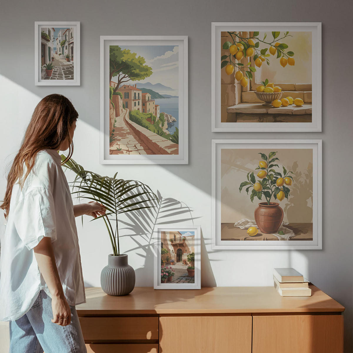 BILDER SET 5er Set - 50x50 cm & 20x30 cm & 40x60 cm Weißer Rahmen - Hütten am Bergsee Łódź - Weiß, Kunststoff (40/60cm) - TULUP