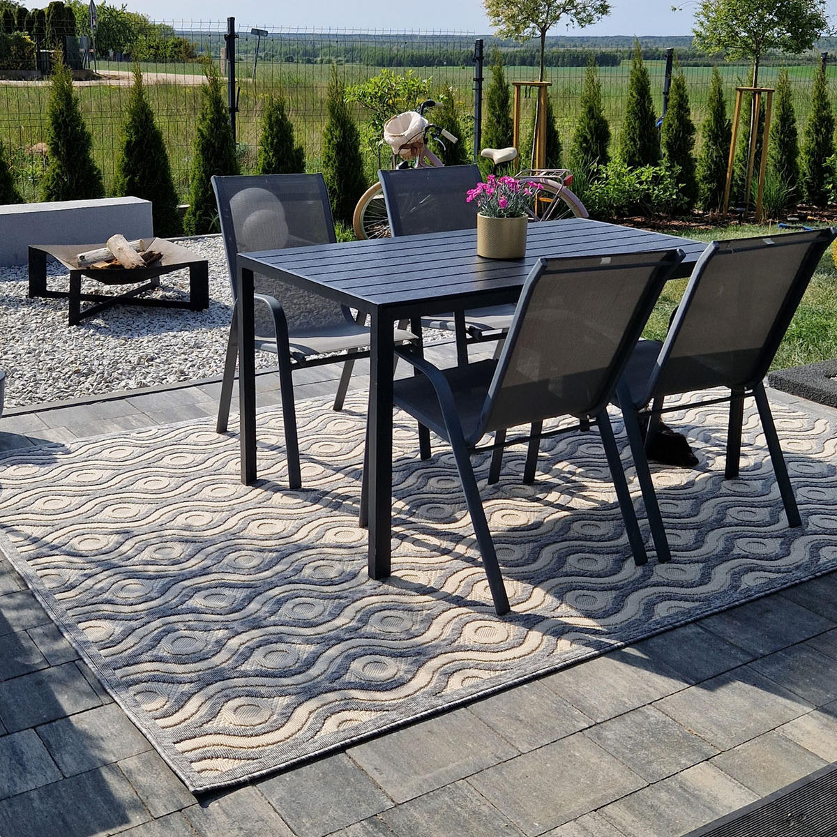 TEPPICH Beige In-Outdoor Geometrisch - Kurzflor Rechteckig - Grau - 200 x 300 cm - Beige/Anthrazit, Textil (200/300cm) - Mazovia
