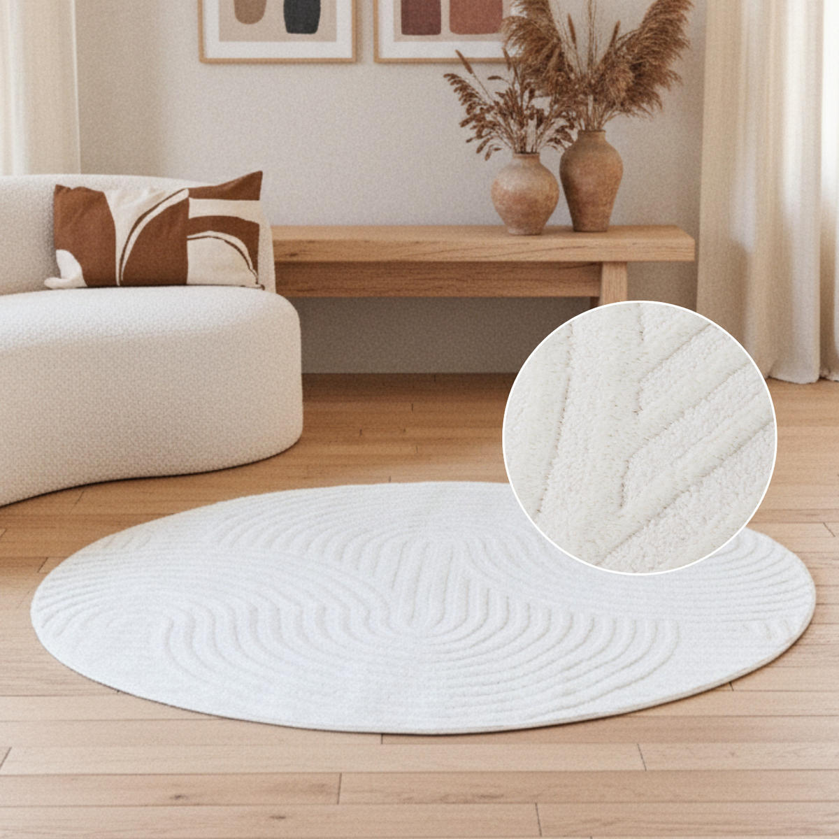 TEPPICH HYGGE Creme, rund 160/160 cm - Creme, Textil (160/160cm) - Tapiso