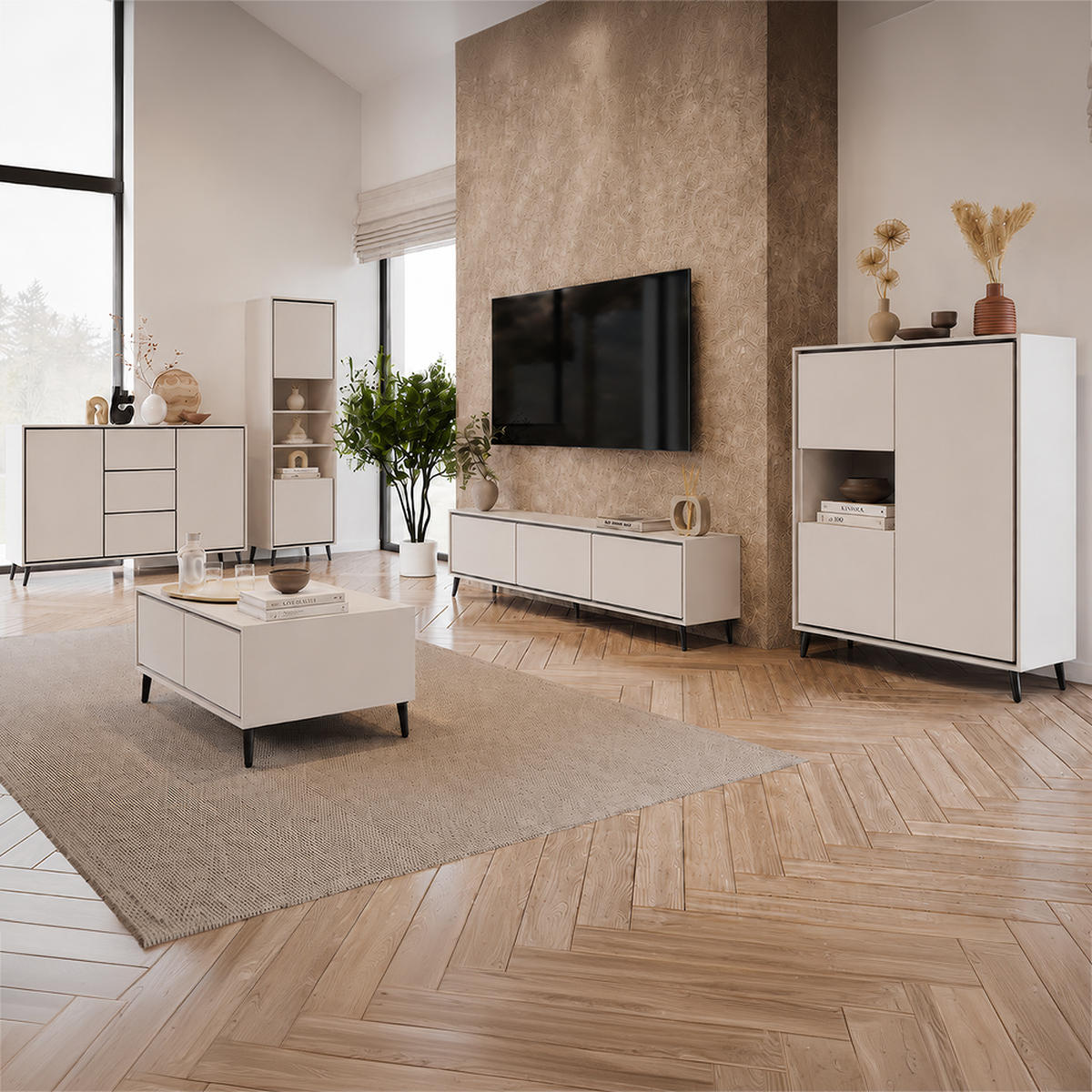 KOMMODE FRESCO 2D3S 90 cm Weiß/Weiß, drei Schubladen, grifflos - Kaschmir, Holzwerkstoff (150/100/40cm) - imoebel24