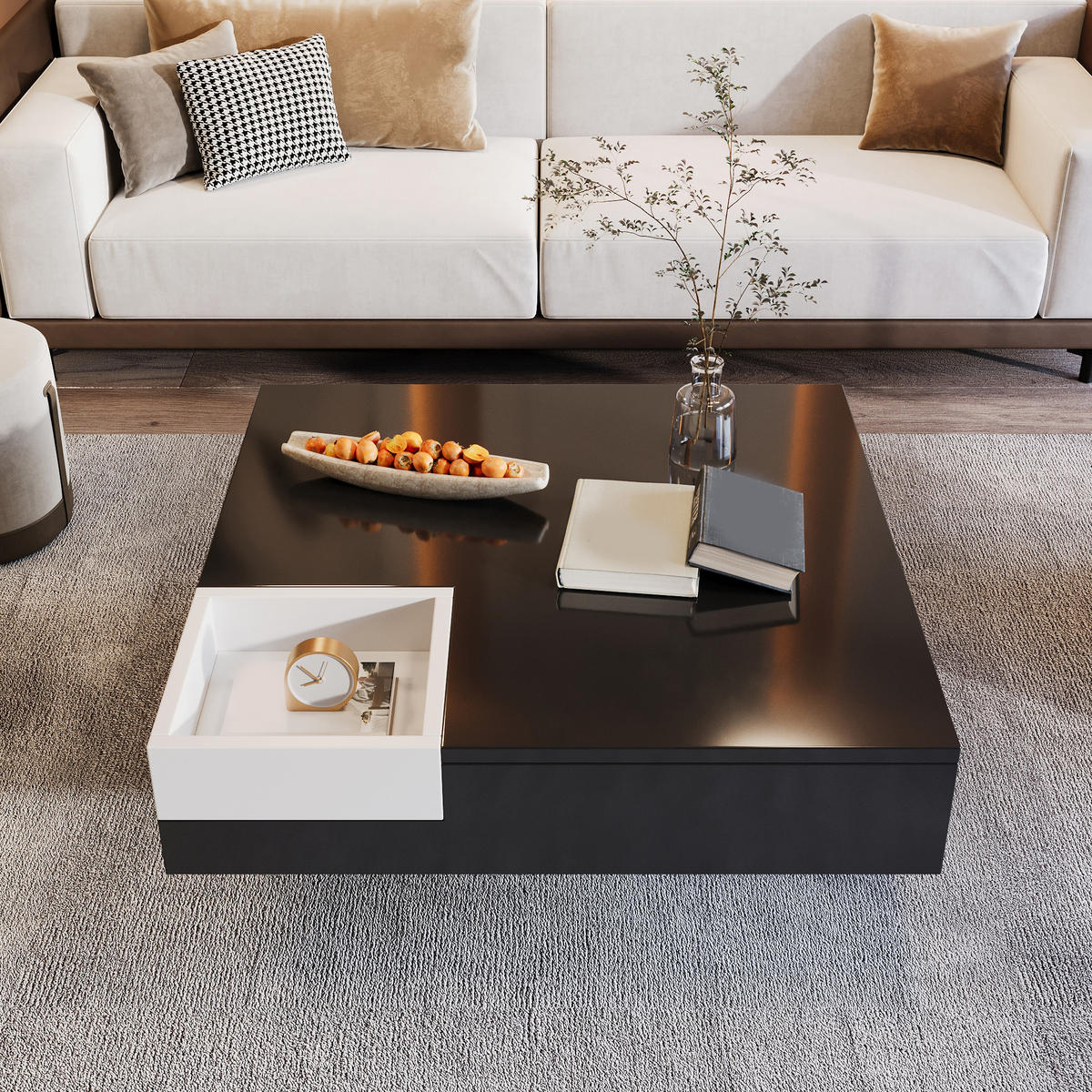 COUCHTISCH Schwarz und Weiß 72/72/30 cm LED-Beleuchtung - Schwarz, Holzwerkstoff (72/72/30cm) - PANGIVO