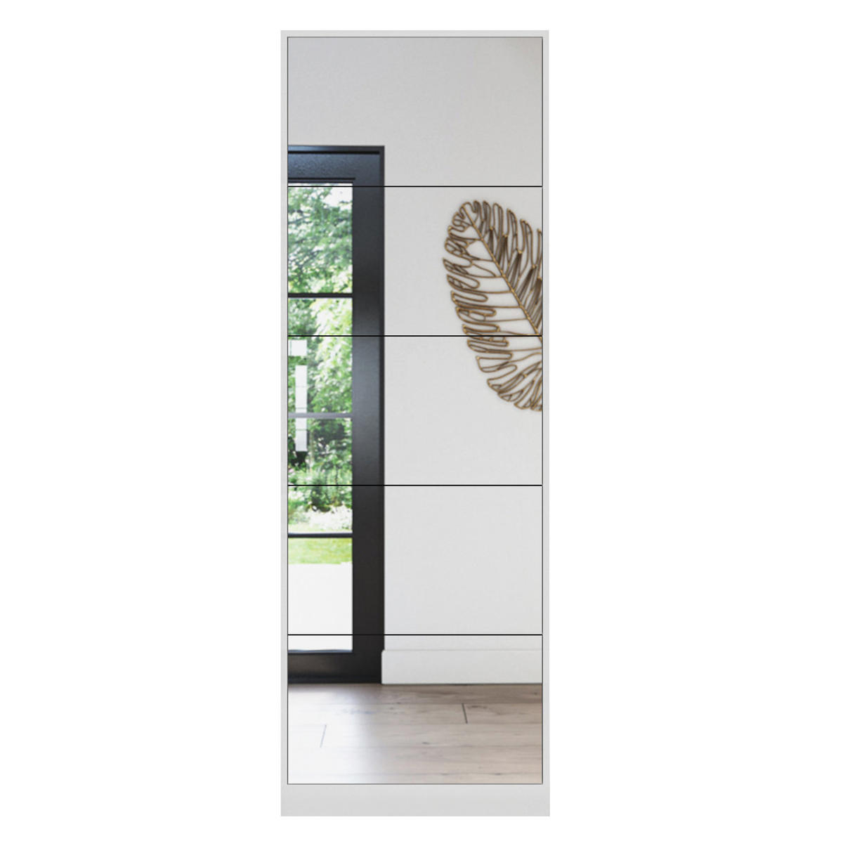 SCHUHSCHRANK 185 cm in Weiß mit Ganzkörperspiegel und platzsparendem Design - Weiß, Holzwerkstoff (63/185/19.6cm) - Flora Grace