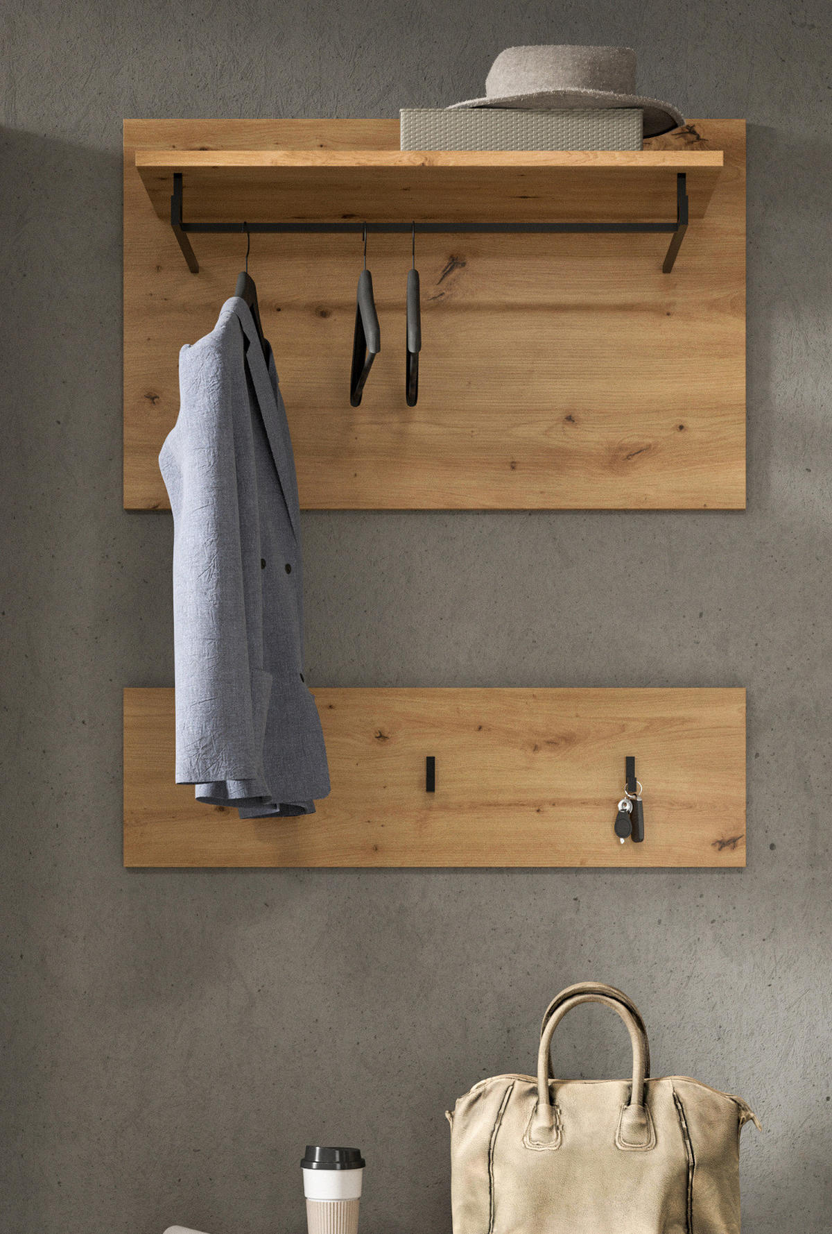 GARDEROBENPANEEL Eiche Artisan, Wandgarderobe Set 2-teilig 80 cm - Eiche Artisan, Holzwerkstoff (80/73/27cm) - Inn.Furn