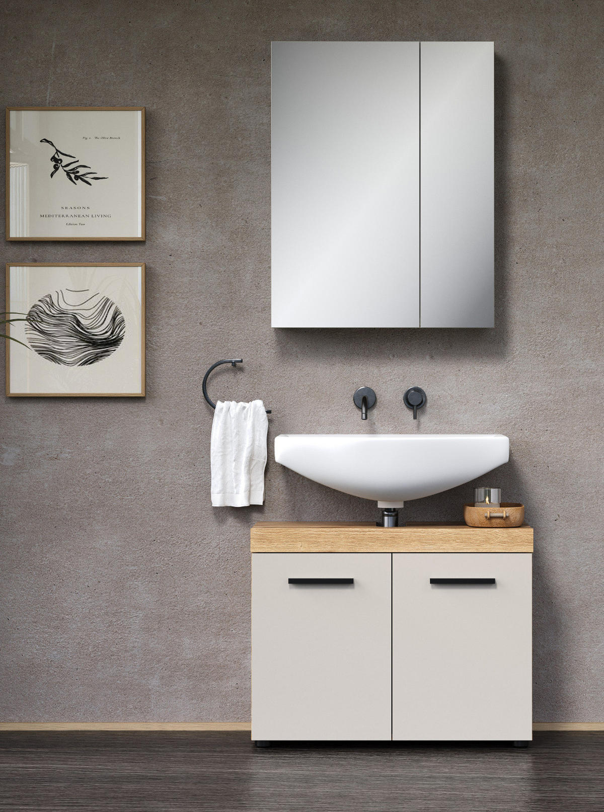 BADMÖBEL-SET Kaschmir, Evoke Eiche 2-teilig 72 x 184 cm, Badkombination in modernem Design - Kaschmir/Eichefarben, Glas/Holzwerkstoff (72/184/34cm) - Top.Furn