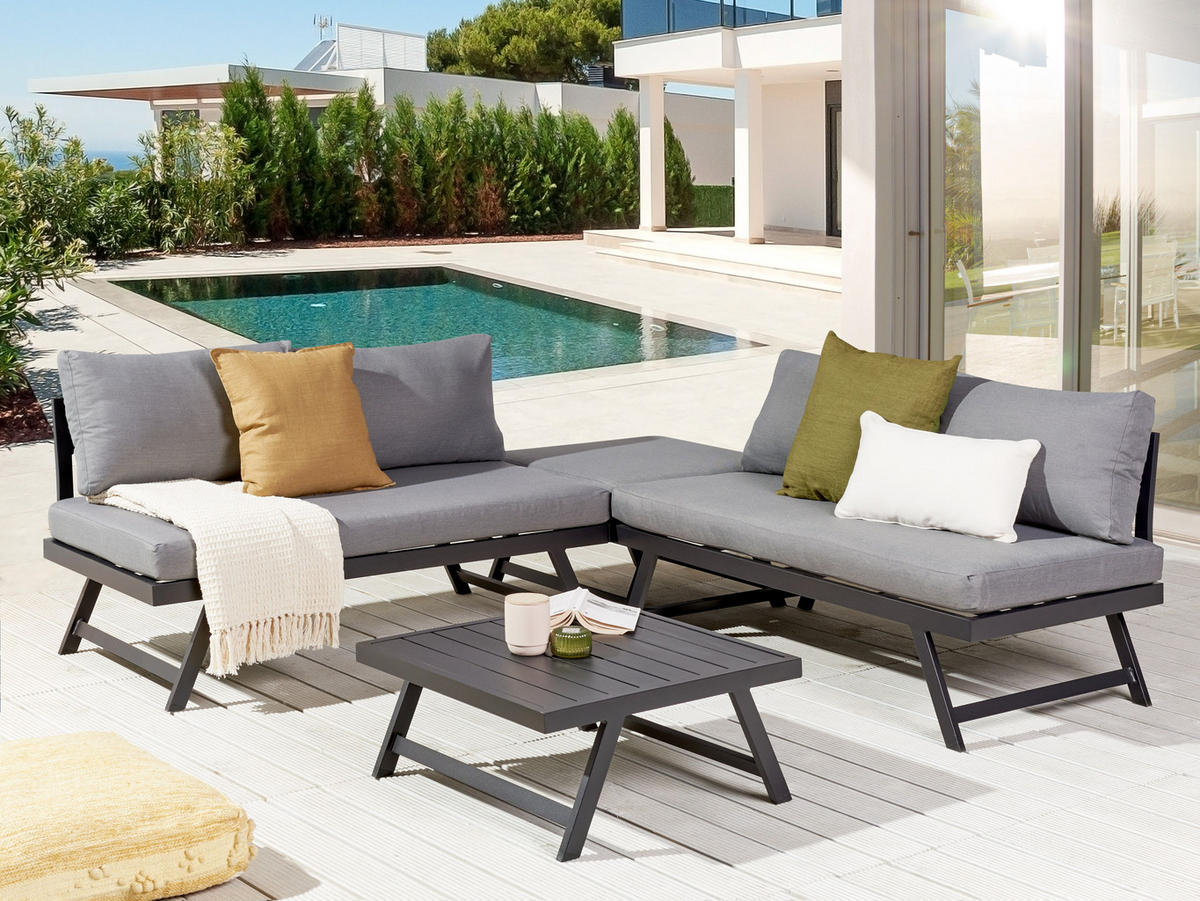 LOUNGE SET 5-Sitzer modular schwarz Auflagen dunkelgrau Coccorino - Dunkelbraun/Schwarz, Metall - Beliani
