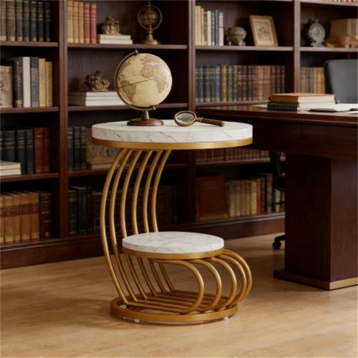BEISTELLTISCH mit Marmoroptik, weiß/gold, 50x50x63 cm - Weiß, Holzwerkstoff (50/50/63cm) - Blomus