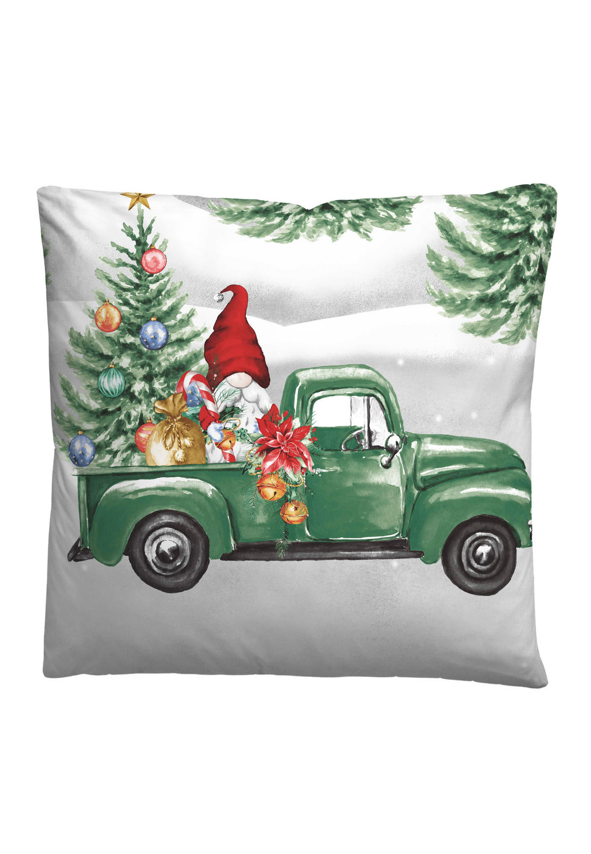 BETTWÄSCHE-GARNITUR Biber Wichtel & Weihnachtsbaum sturmgrau, 135x200 cm + 80x80 cm - Grau, Textil (135/200cm) - biberna