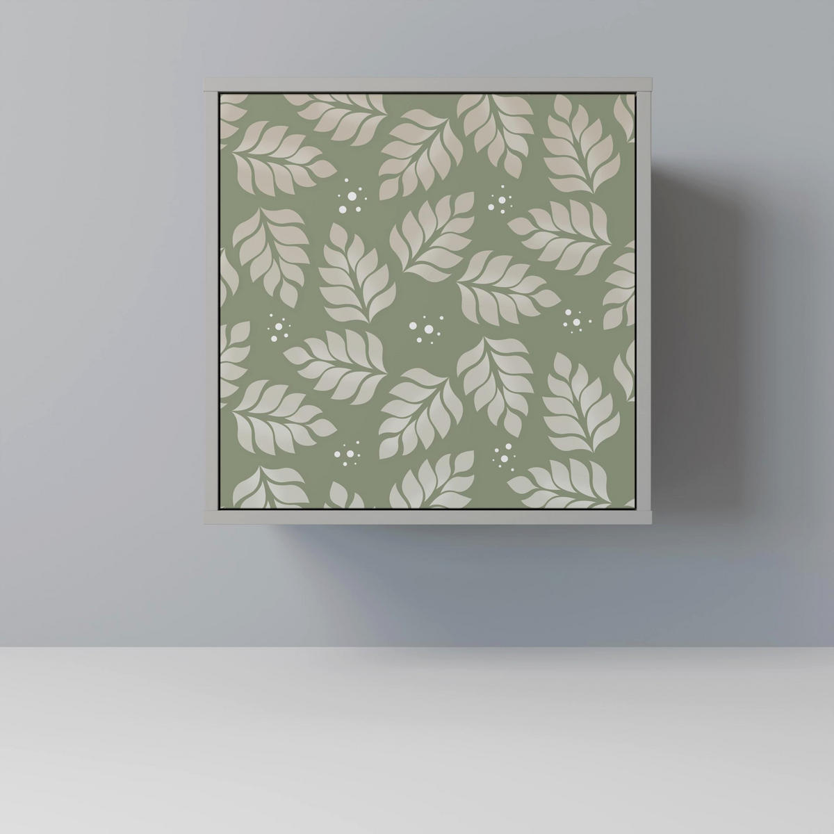 SIDEBOARD LEAVES ON GREEN, Grau, 57,5x42x75,5 cm, Goldfarbene Metallfüße - Goldfarben/Multicolor, Holzwerkstoff/Metall (57.5/75.5/42cm) - SpaceRebels