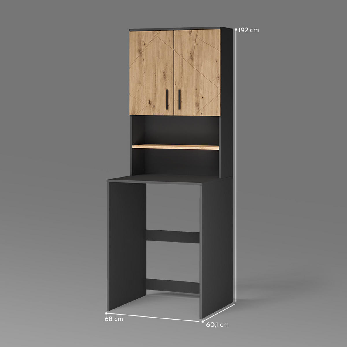 WASCHMASCHINENSCHRANK-SET Ronco, Anthrazit/Artisan-Eiche, 68 x 88.5 cm 2-teilig - Anthrazit/Eiche Artisan, Holzwerkstoff (68/88.5/60.1cm) - Livinity®