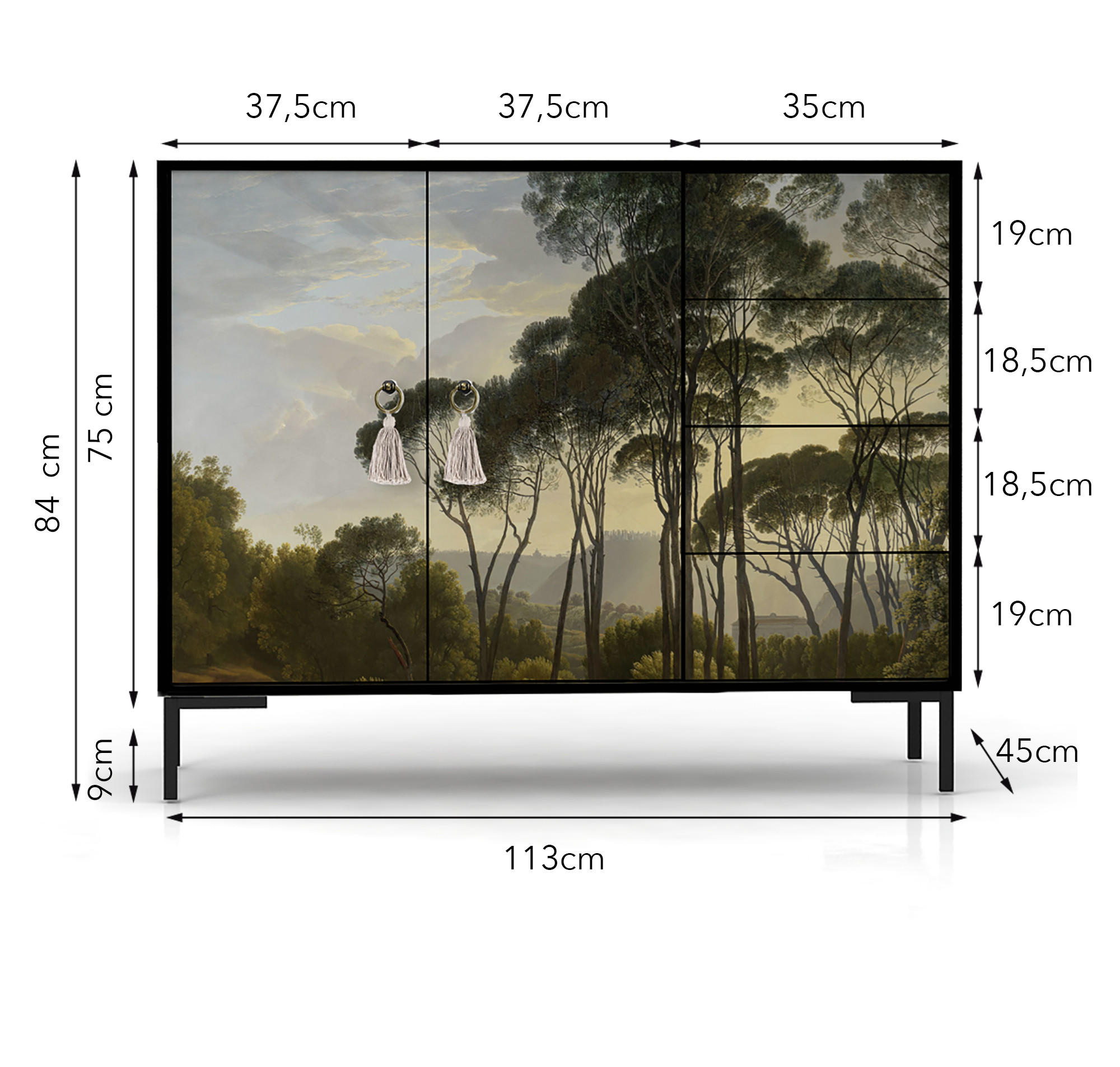 KOMMODE mit 2 Türen und 4 Schubladen aus MDF mit Walddruck WILMA HERNDRICK - Multicolor, Holzwerkstoff (45/84/113cm) - RNT By Really Nice Things