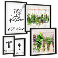 BILDER SET 5er Set - 50x50 cm & 20x30 cm & 40x60 cm Schwarzer Rahmen - Tisch aus Zitronenbaum - Schwarz, Kunststoff (40/60cm) - TULUP