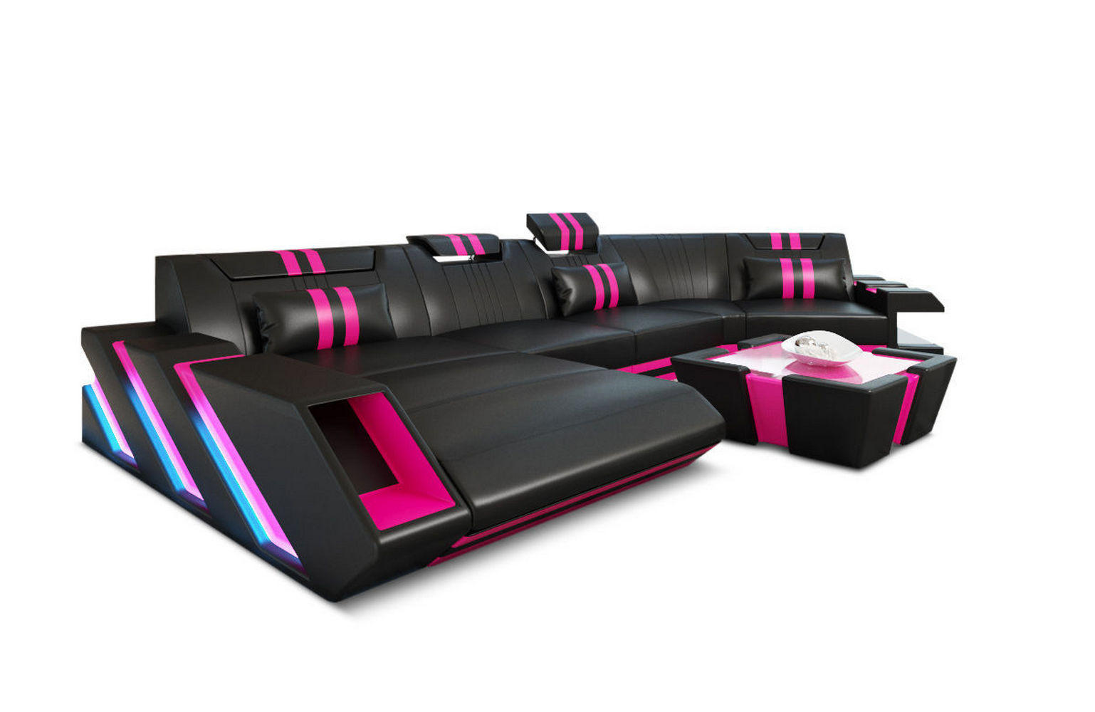 WOHNLANDSCHAFT Apollonia C - Pink/Schwarz, Leder (420/78/190cm) - Sofa Dreams