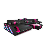 WOHNLANDSCHAFT Apollonia C - Pink/Schwarz, Leder (420/78/190cm) - Sofa Dreams