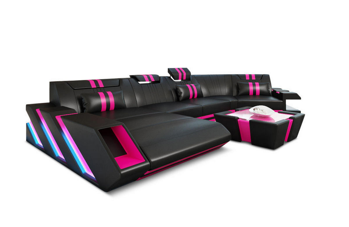 WOHNLANDSCHAFT Apollonia C - Pink/Schwarz, Leder (420/78/190cm) - Sofa Dreams