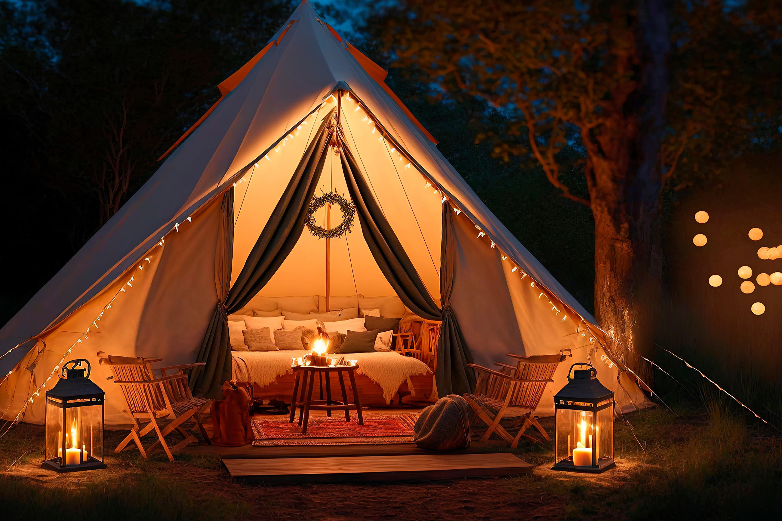 Ein beleuchtetes Zelt im dunkeln