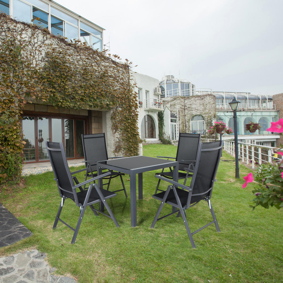 GARTENTISCH mit 4 Gartenstühlen Set 5-tlg - Anthrazit, Metall - SVITA