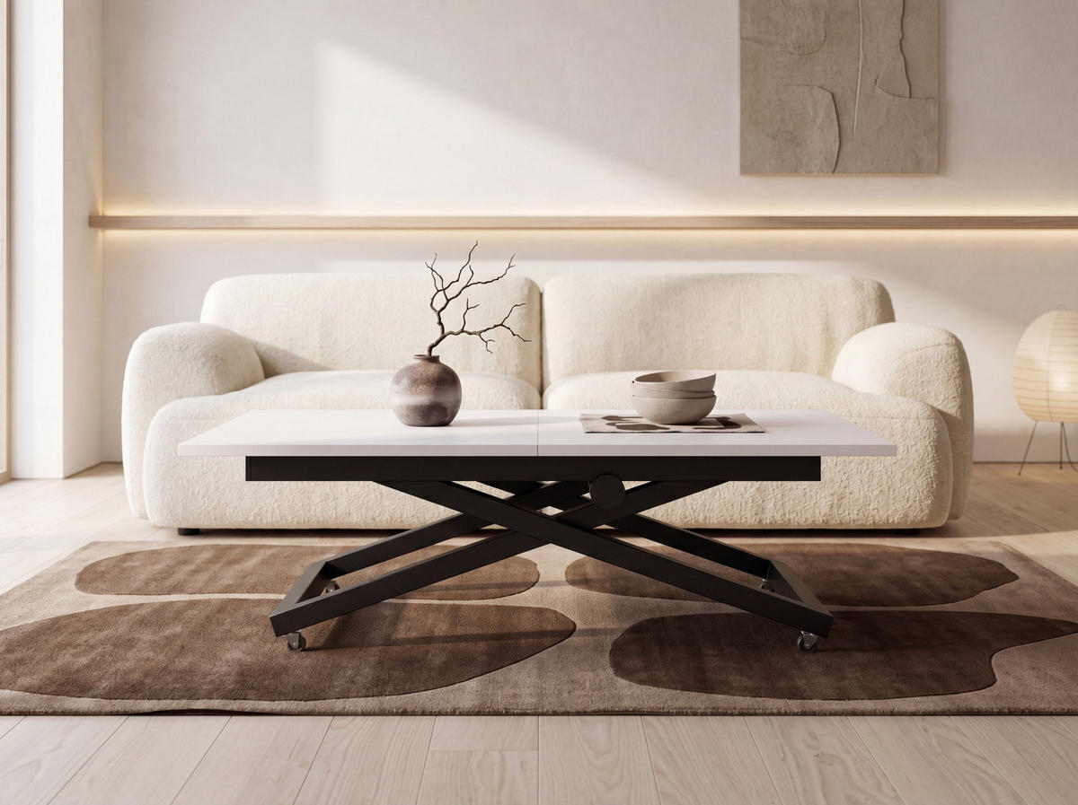 COUCHTISCH Axen höhenverstellbar ausziehbar, Weiß 120-160/80/38-75 cm - Schwarz/Weiß, Holzwerkstoff/Metall (80/160/75cm) - WFL GROUP