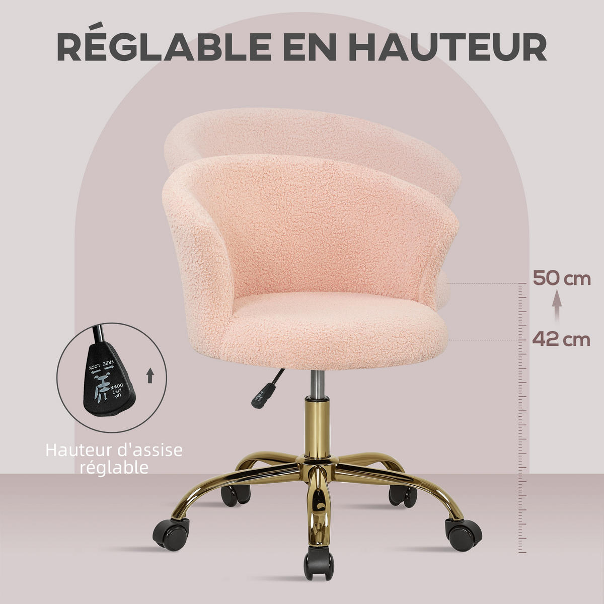 DREHSTUHL DE-11767 höhenverstellbar 360° drehbar Rosa - Pink, Textil (56/76/58cm) - ComfortXL