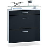 SCHUHSCHRANK Malea Front in Schwarz matt - Schwarz, Holzwerkstoff (89/96/23cm) - Vladon