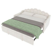 SCHLAFSOFA 90/200 cm & 90/200 cm in Beige mit Ausziehbett und LED Samt - Beige, Holzwerkstoff/Textil (90/200cm) - CHICFURN