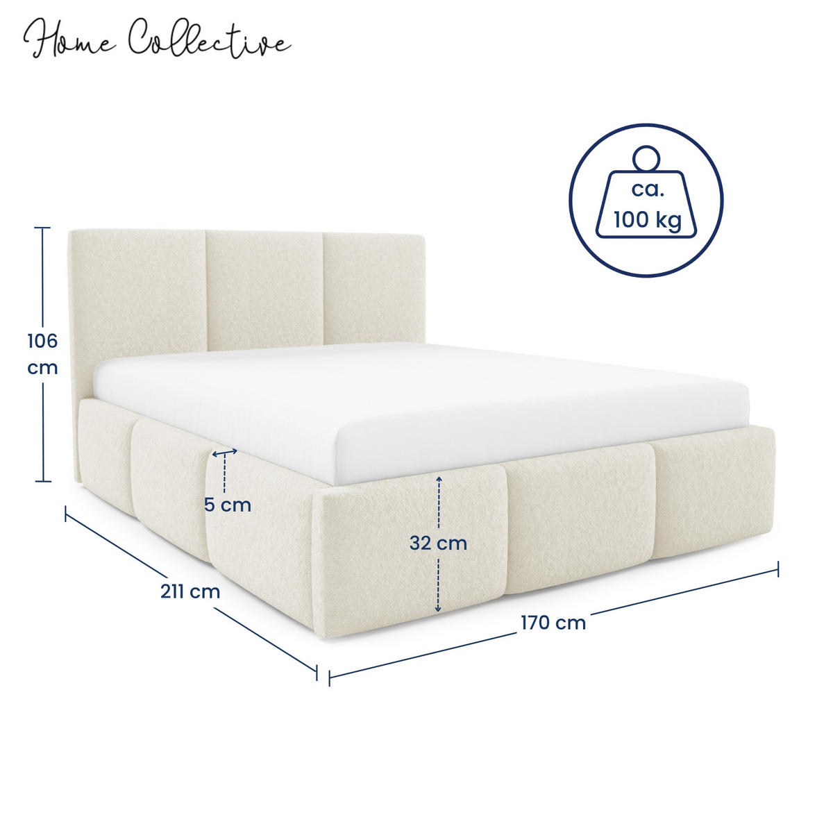 POLSTERBETT mit Stauraum 160x200 cm in Creme - Creme, Metall (160/200cm) - Home Collective