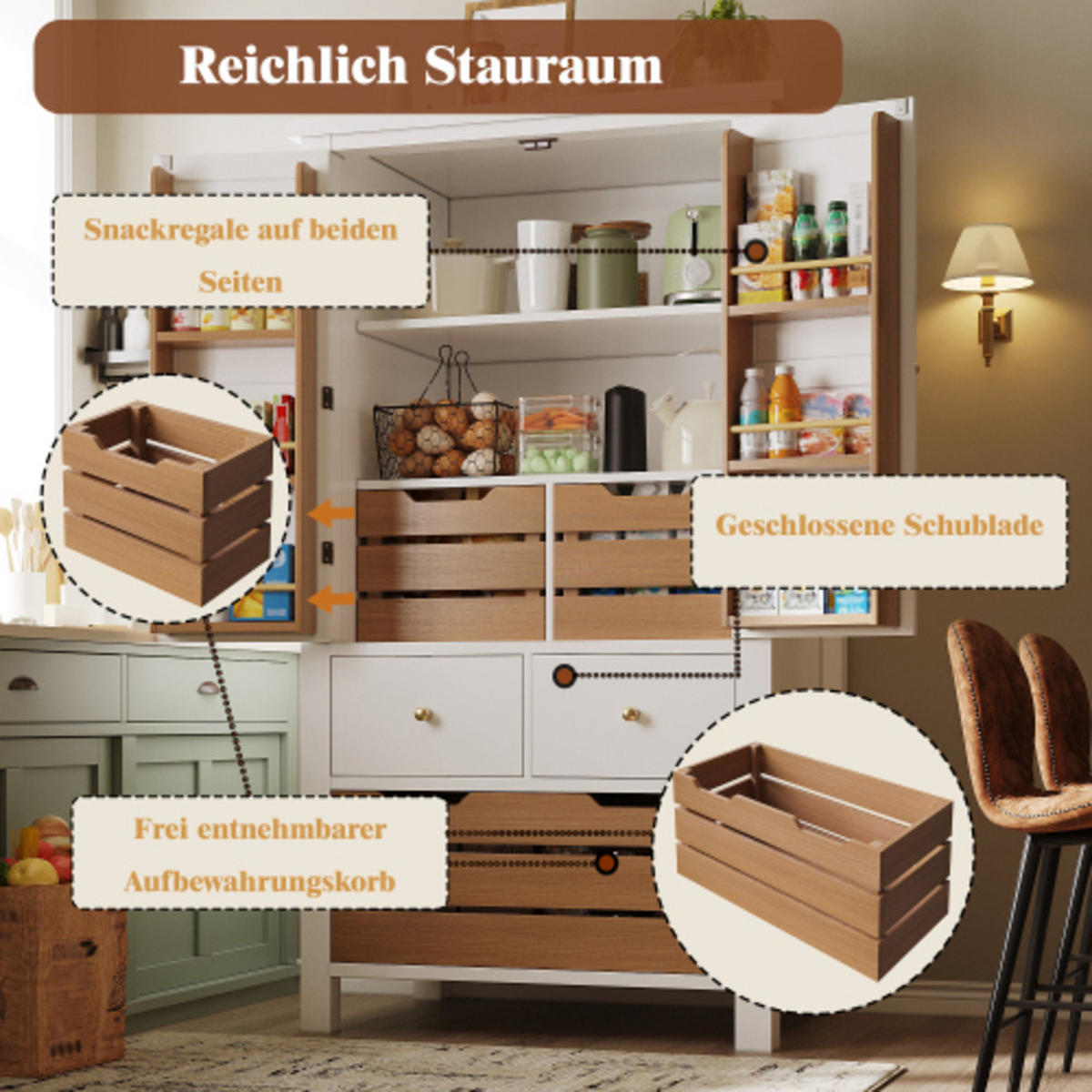 SIDEBOARD 80×40×140 cm aus MDF & Metall mit großem Stauraum und Kippschutz, weiß - Weiß, Holzwerkstoff (80/140/40cm) - Luhomfu