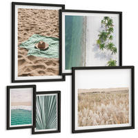 BILDER SET 5er Set - 50x50 cm & 20x30 cm & 40x60 cm Schwarzer Rahmen - Urlaubsblick Strand Meer - Schwarz, Kunststoff (40/60cm) - TULUP