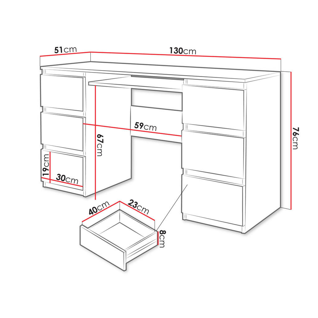 Thumbnail - Mirjan24 Schreibtisch, Weiß, Holzwerkstoff, 6 Schubladen, Rechteckig, 130x76x51 cm, Arbeitszimmer, Schreibtische, Büroti...