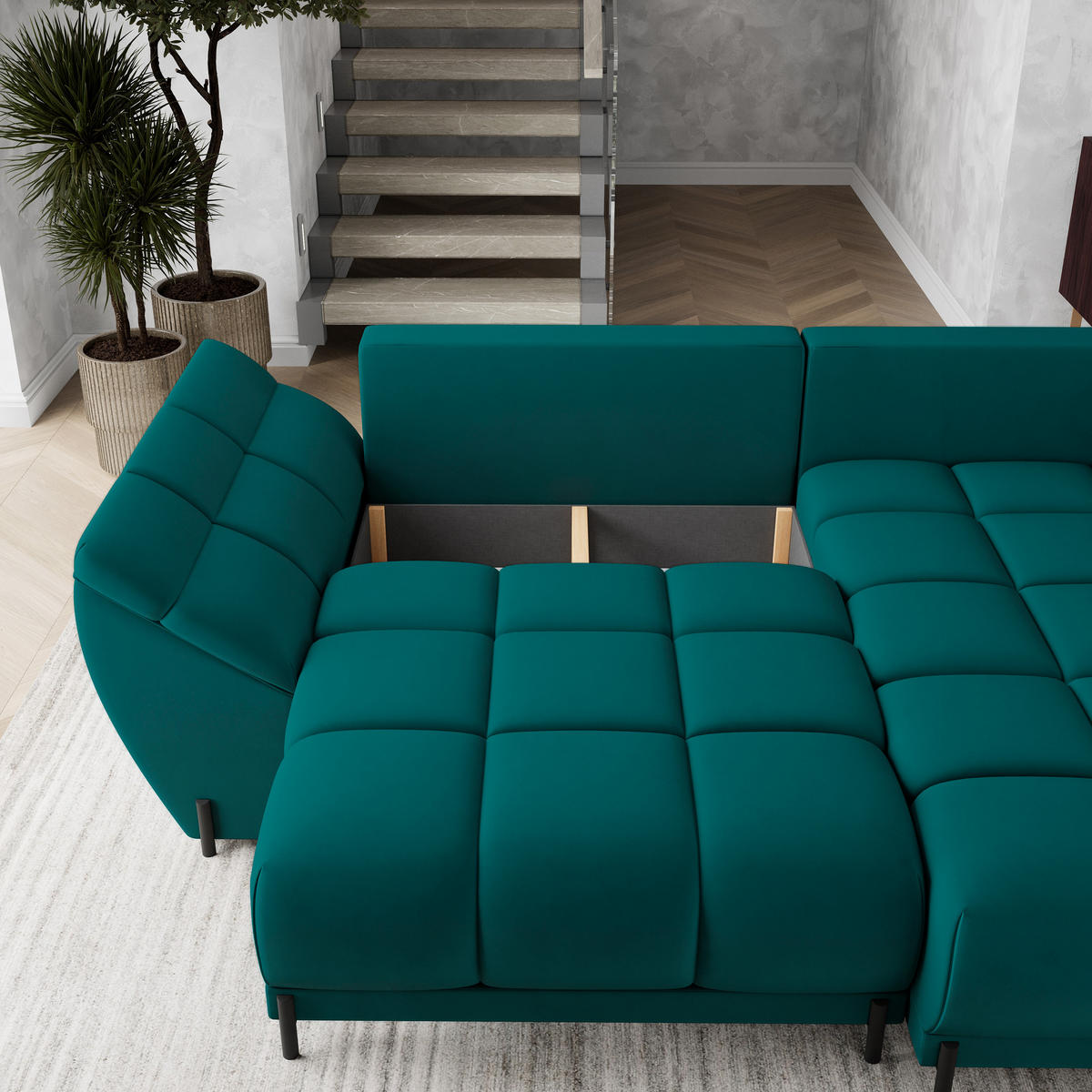 ECKSOFA VESTANO R-S Blau Velours-Stoff mit Schlaffunktion - Blau, Holz (287/182cm) - MASSENO