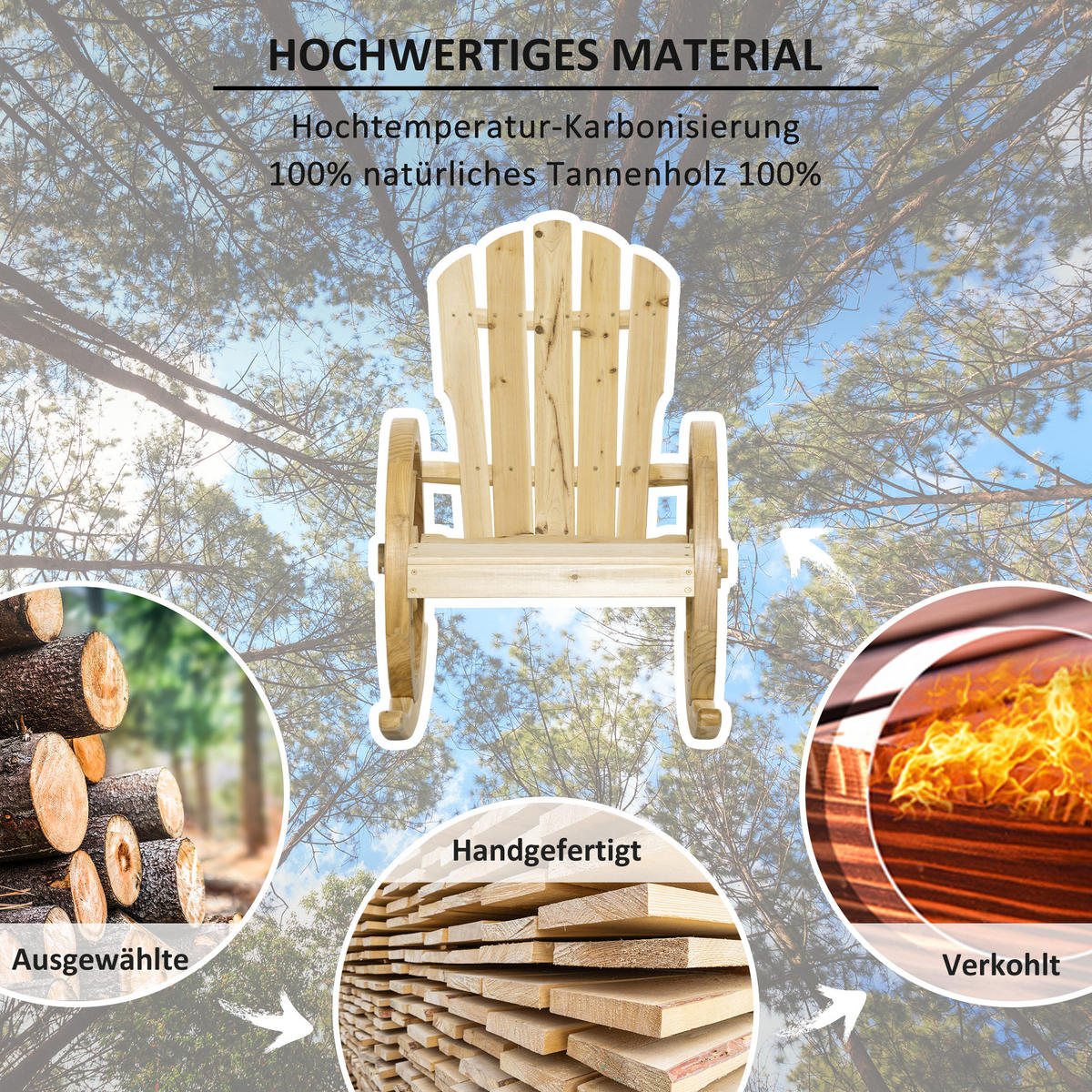 SCHAUKELSTUHL, Schwingsessel, Gartenstuhl mit Rollen-Design, Massivholz, Naturholz - Fichtefarben, Holz (88/92/68cm) - Outsunny