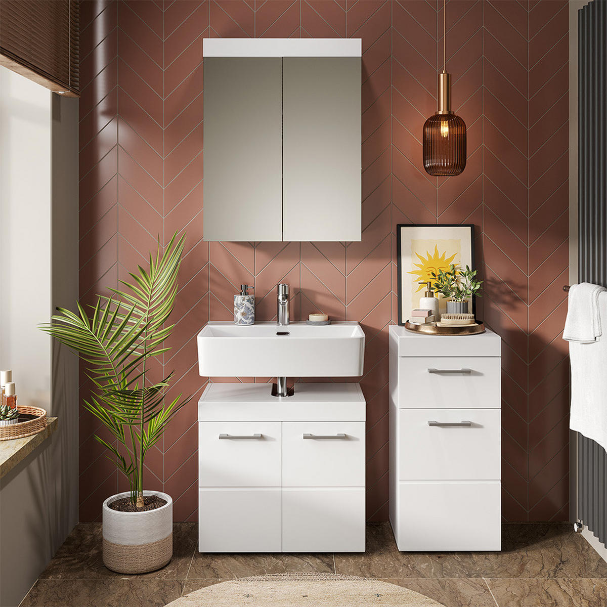 SADA NÁBYTKU DO KOUPELNY Luna Bílá 3 díly - bílá, kompozitní dřevo (60/56/34cm) - Vicco