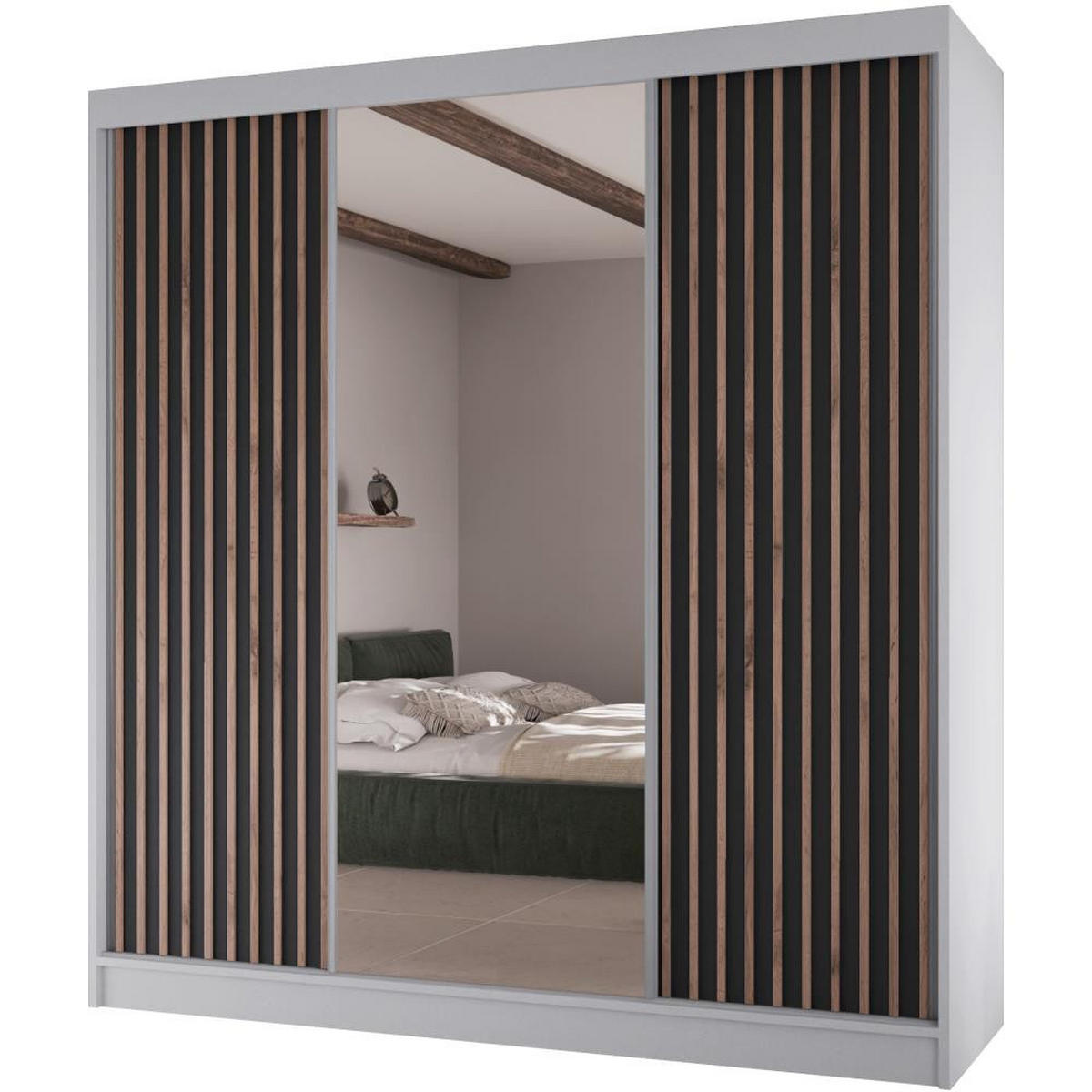 SCHWEBETÜRENSCHRANK Lico II 200/61/215 weiß+schwarz - Schwarz/Weiß, Holzwerkstoff (200/215/61cm) - Beautysofa
