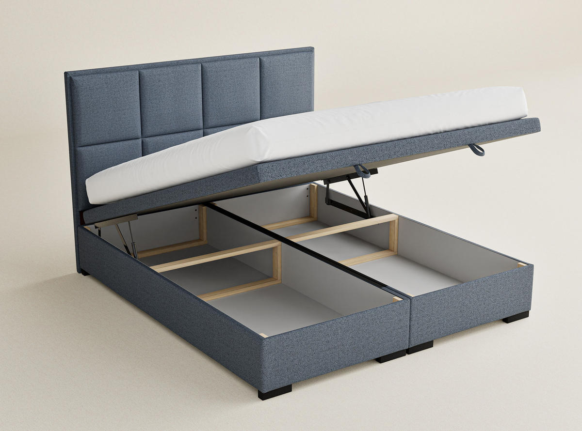POLSTERBETT Fogo 120/200 cm, in Blau grau, Bettkasten, gepolstertes Kopfteil - Blaugrau/Schwarz, Holz/Holzwerkstoff (120/200cm) - Maison de Reve