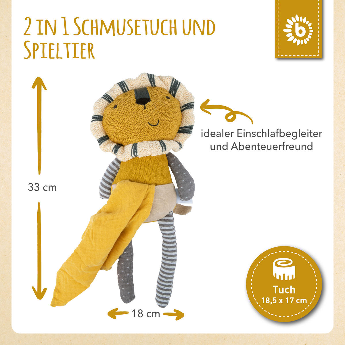 KUSCHELTIER Löwe mit Schmusetuch - ab Ge - Gelb, Textil (18/33cm) - Bieco Spielwaren