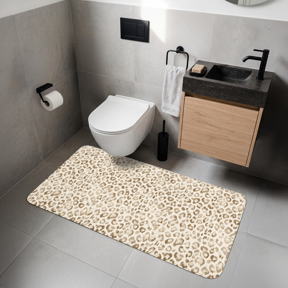 WC PŘEDLOŽKA Leopard - Classic - Béžová 120x60 cm - světle hnědá, textil/plast (120/1cm) - OnlyWow