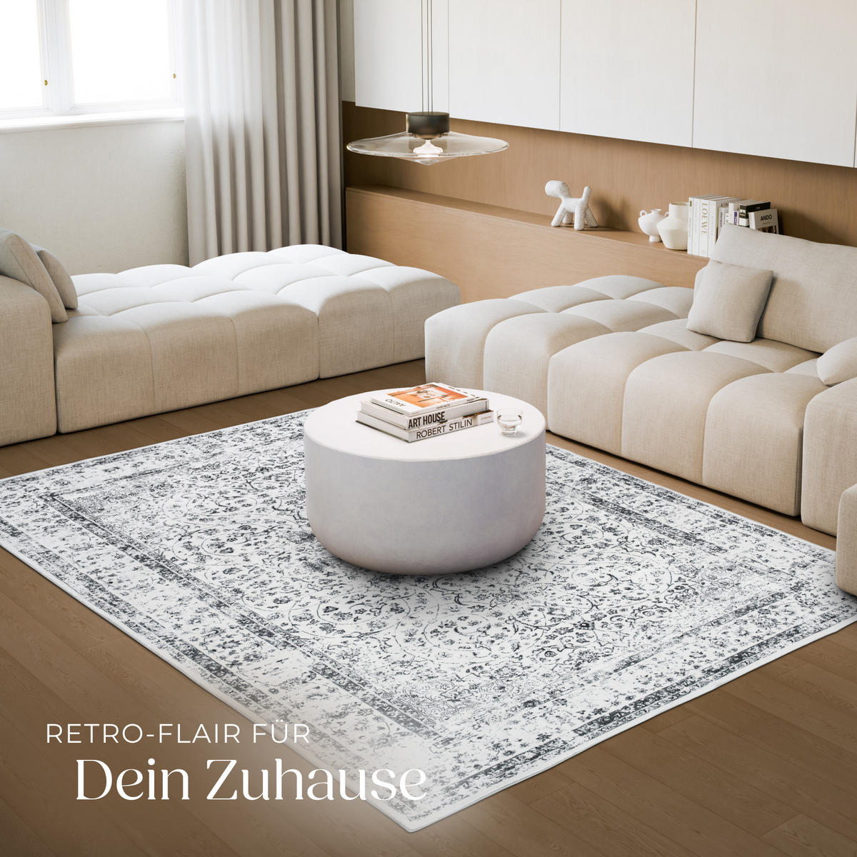 TEPPICH Vintage Design Aliya,rutschfeste Unterseite,grau - Grau, Kunststoff (200/274cm) - tectake
