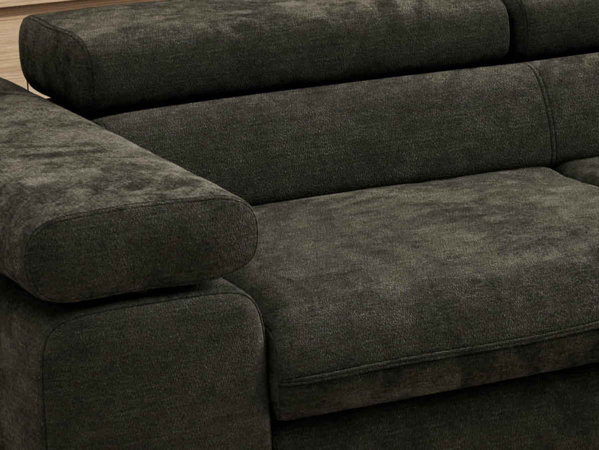 ECKSOFA PABLO L Dunkelgrau Schenille glatt - Rechts Seite mit Visco Topper - Dunkelgrau/Schwarz, Textil/Metall (273/208cm) - MKS