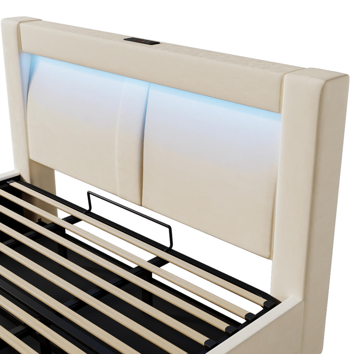 POLSTERBETT 180/200 cm mit Bettkasten, LED-Beleuchtung, USB-C und Ladefunktion, Samt, Beige - Beige, Textil (180/200cm) - Redom