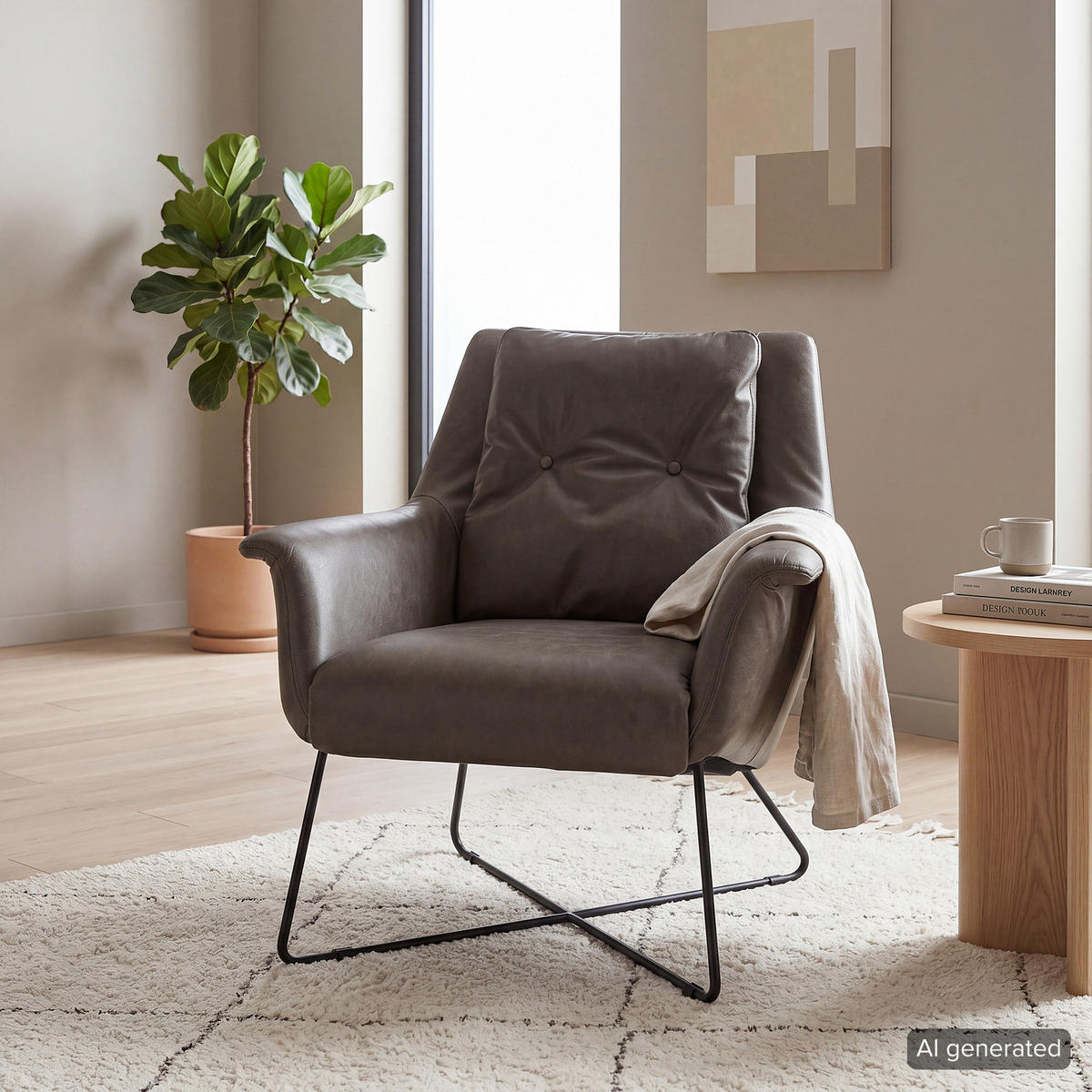 SESSEL - Schwarz/Braun, Leder/Metall (82/88/84cm) - home24