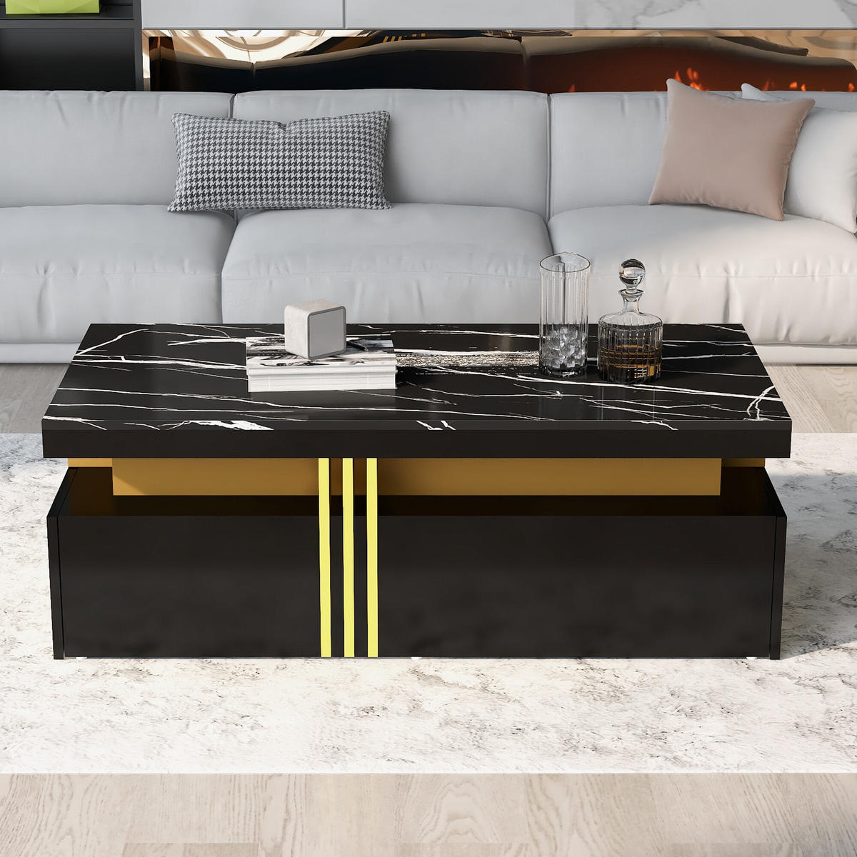 COUCHTISCH Schwarz 100/50/40CM - Schwarz, Holzwerkstoff/Metall (100/50/40cm) - Urban Meuble