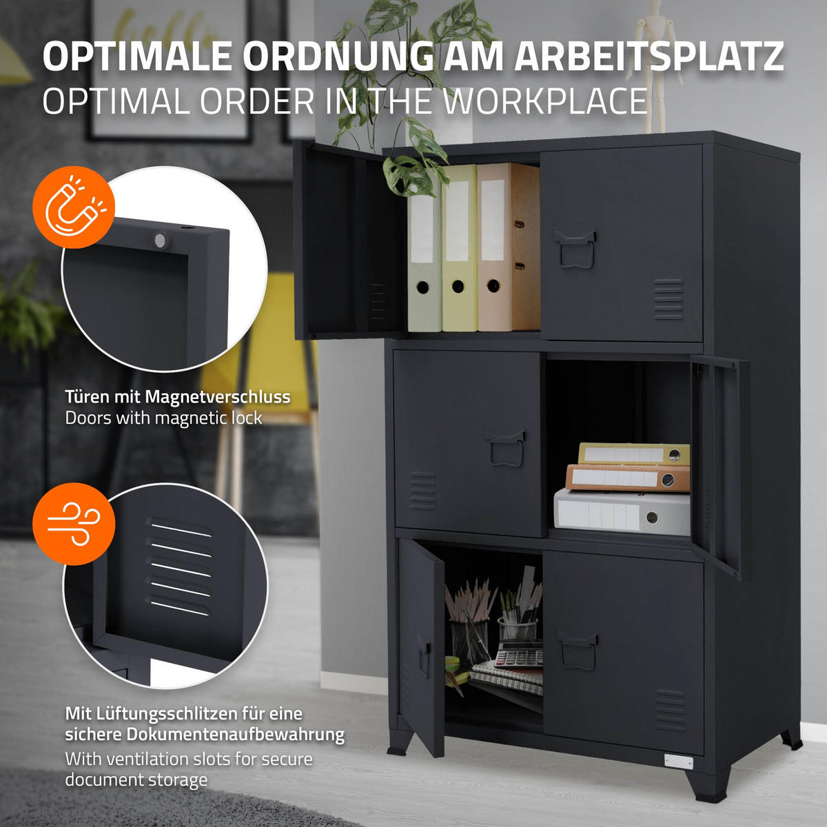 AKTENSCHRANK 75x40x120 cm Anthrazit aus Stahl - Anthrazit, Metall (40/120/75cm) - ML-DESIGN