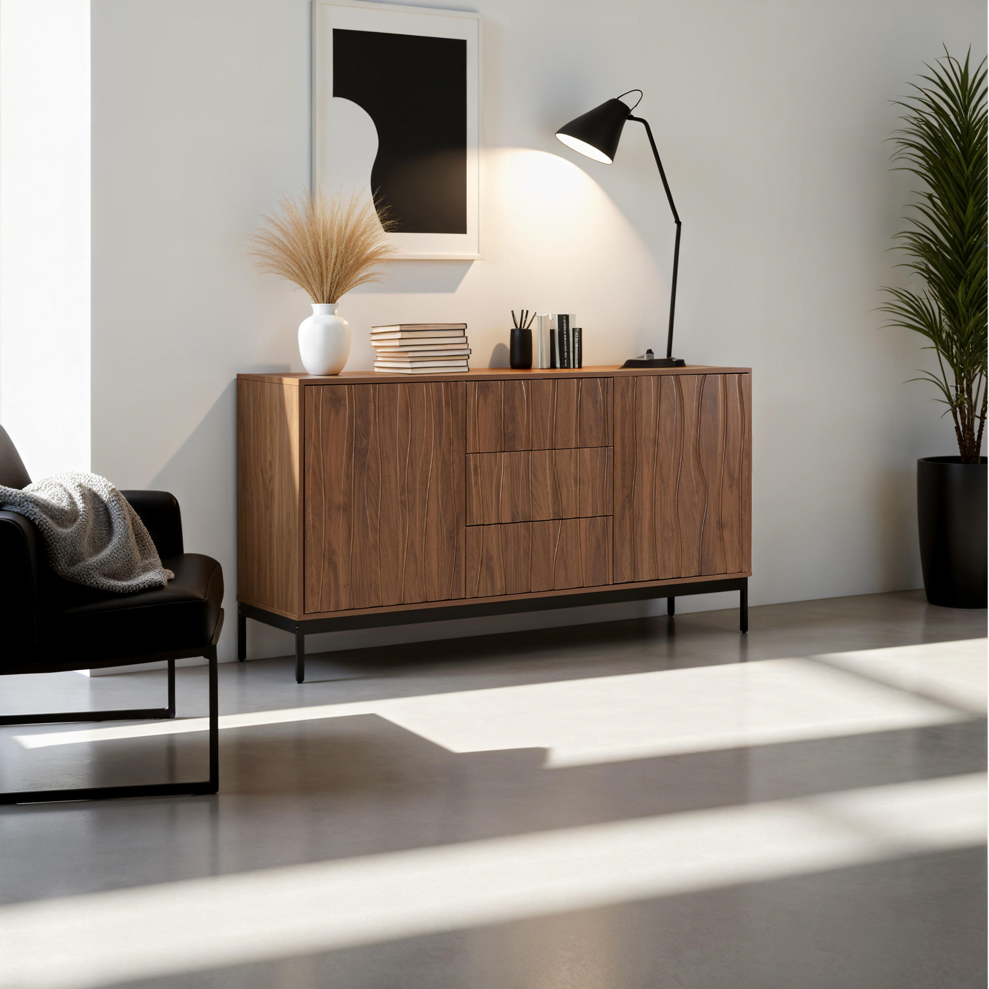 SIDEBOARD mit verstellbaren Regalen und Metallbeinen - Braun, Holzwerkstoff (150/80/40cm) - Urban Meuble