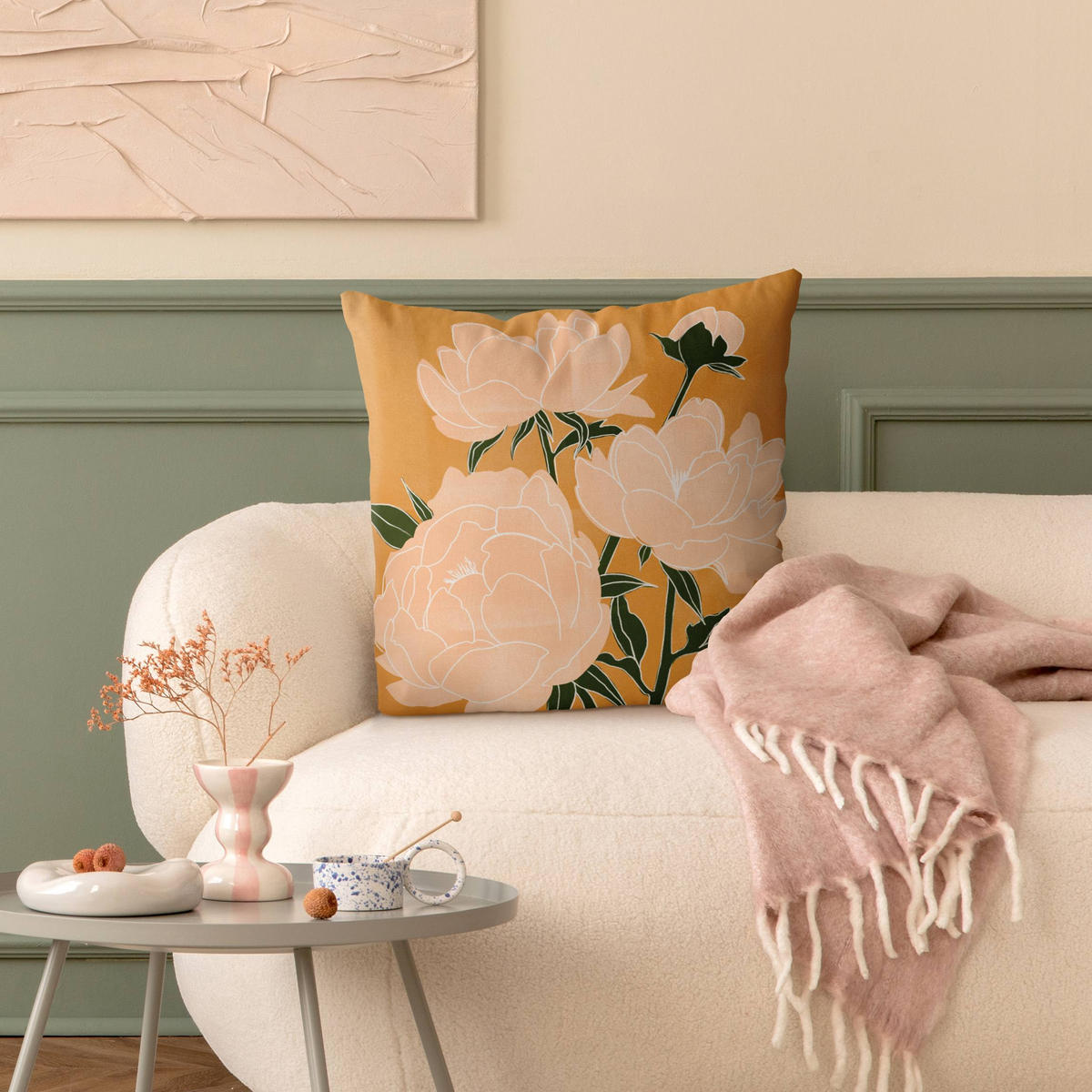 KISSENBEZUG Moderne Pfingstrosen II 50/50 cm - Orange, Textil (50/50cm) - Bilderwelten