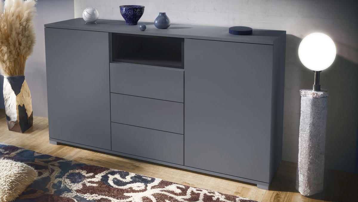 SIDEBOARD Skadu Schwarz matt - Schwarz, Holzwerkstoff (138.5/75.5/35cm) - Vladon