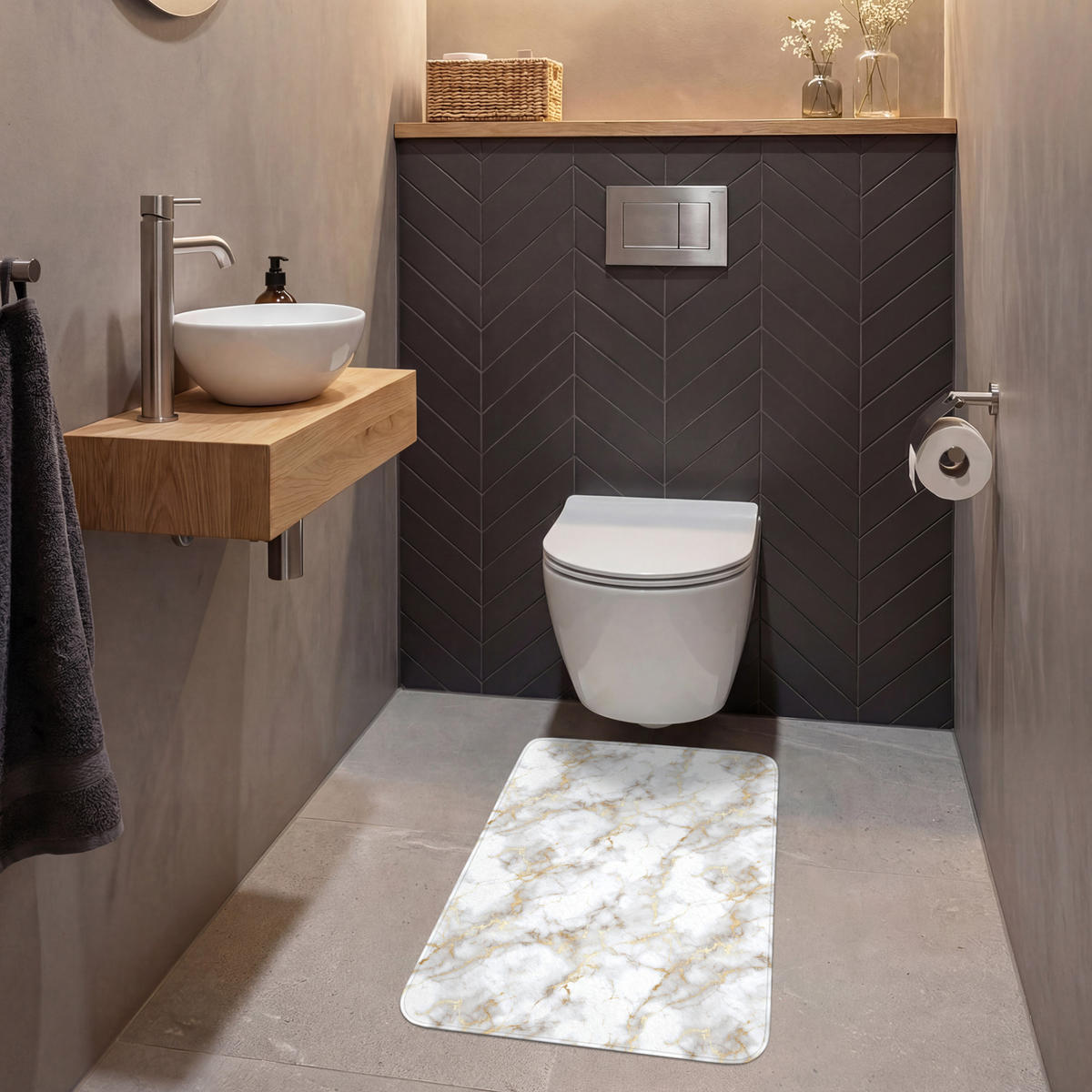 WC PŘEDLOŽKA Zlaté žilky - Mramor - Bílý 50x80 cm - bílá, textil/plast (50/1cm) - OnlyWow
